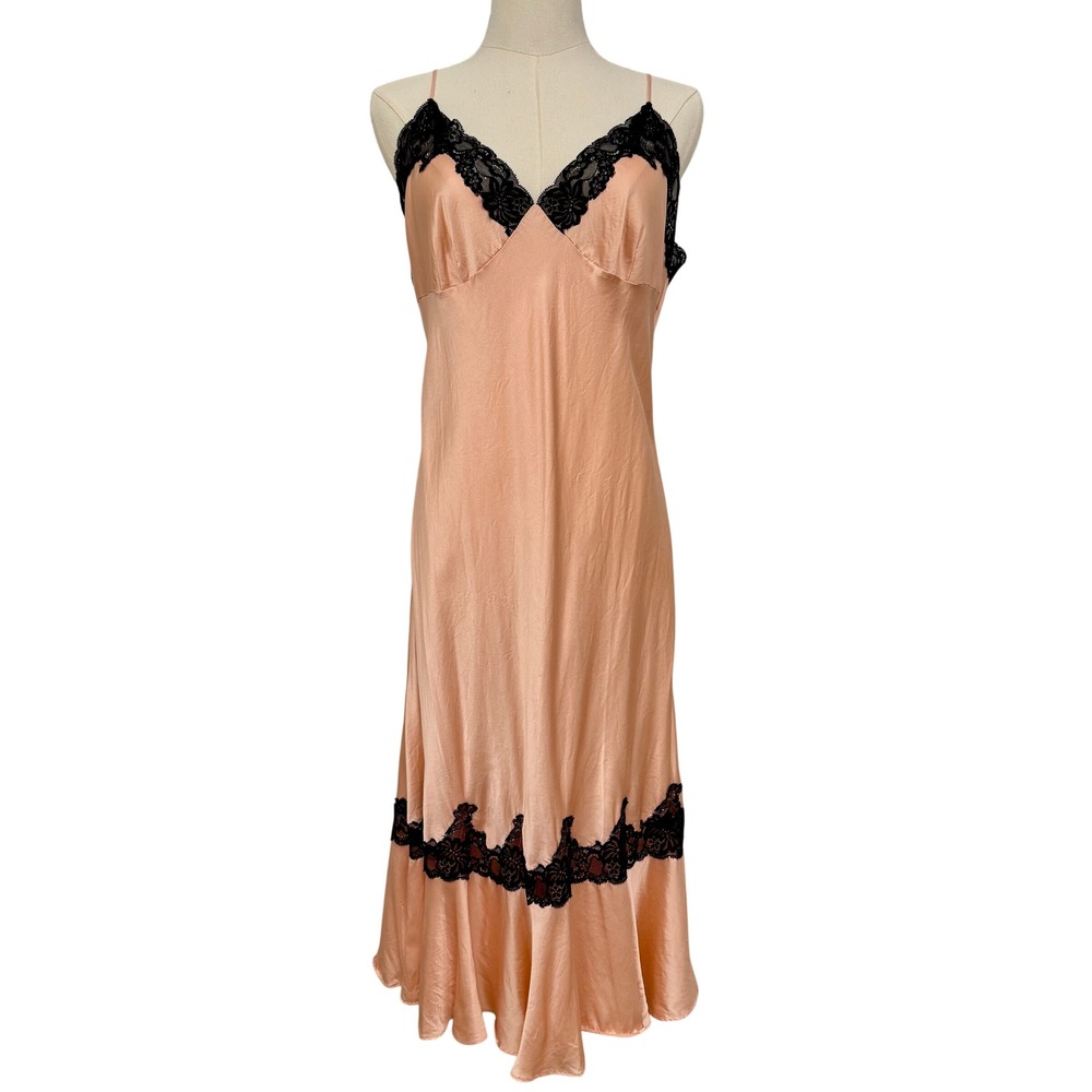 Vintage 2002 Victoria's Secret Silk Lace Trim Slip Dress Nightgown Size Large